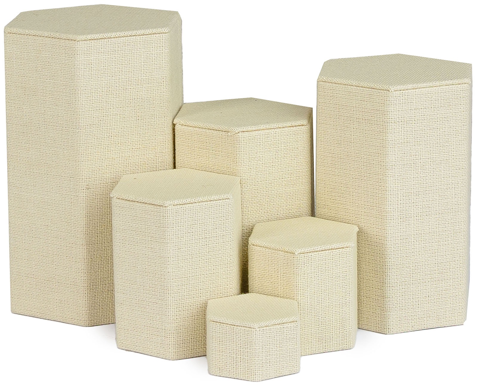 Novel Box Leatherette 6 Pc Hexagonal Risers In Beige Linen